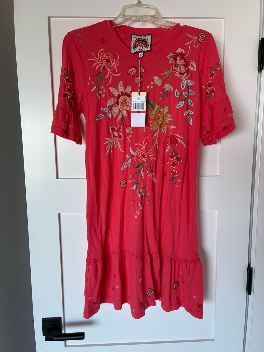 Johnny Was Coral Floral Embroidered Mini Dress